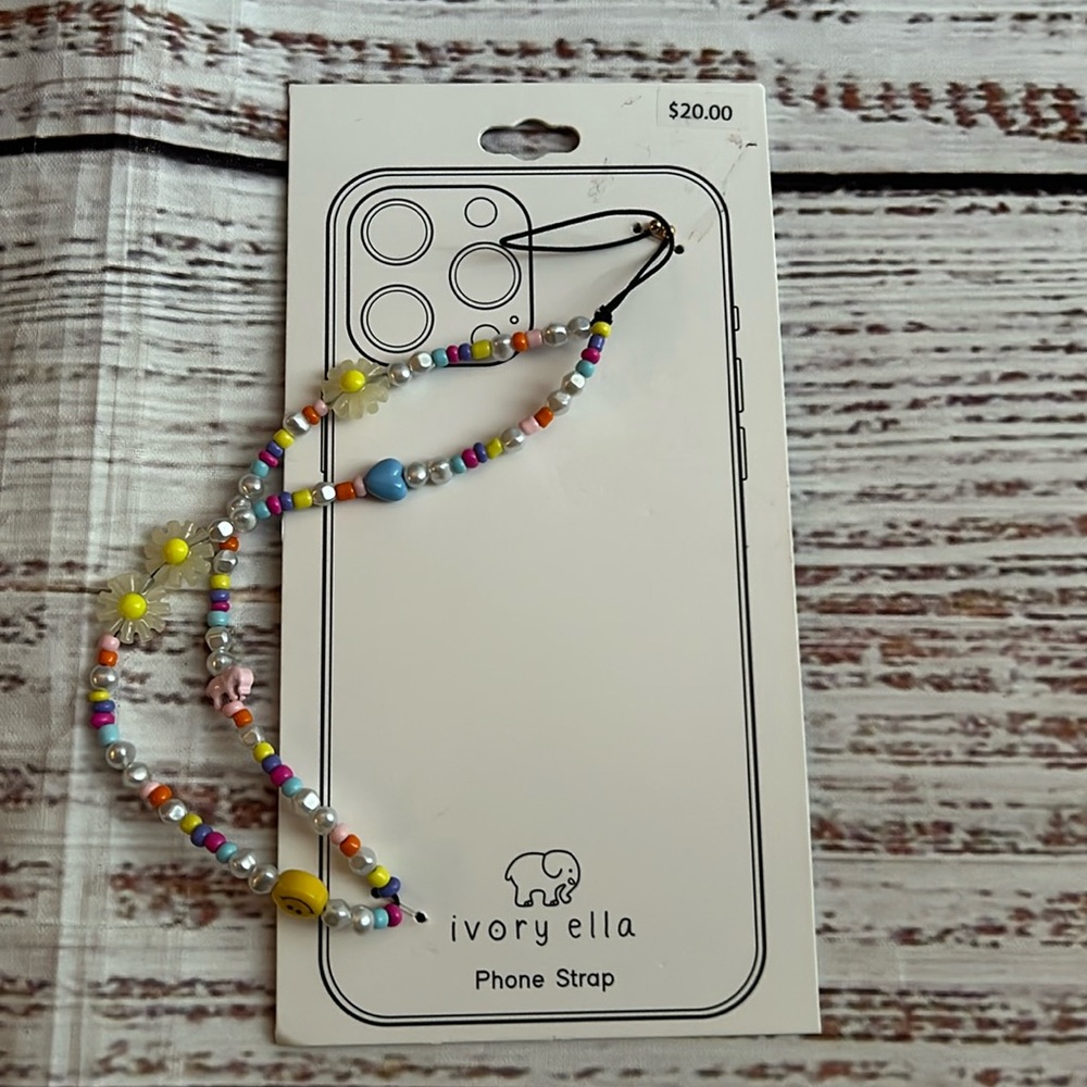 Ivory Ella Phone Strap Beaded Multicolor Daisy Elephant Phone Strap